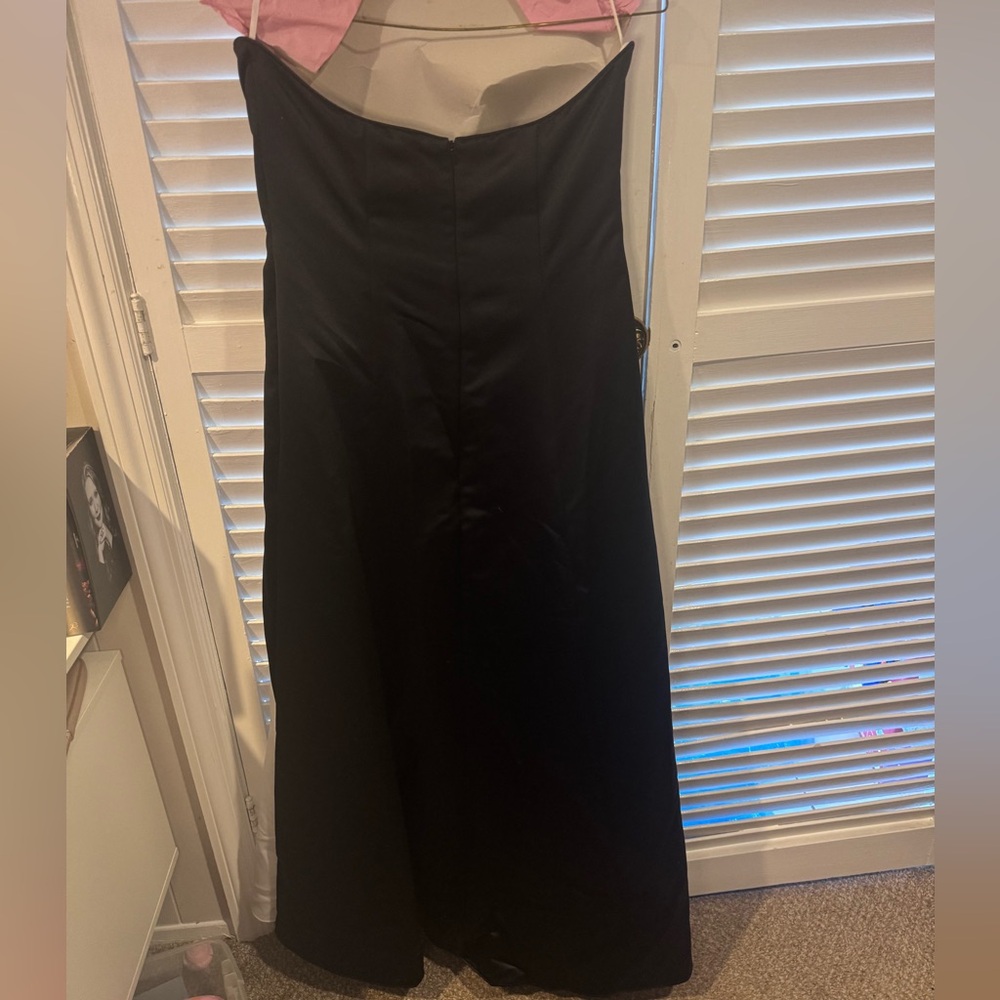 Vintage Jessica McClintock Strapless Black Satin Prom Gown - Picture 2 of 8